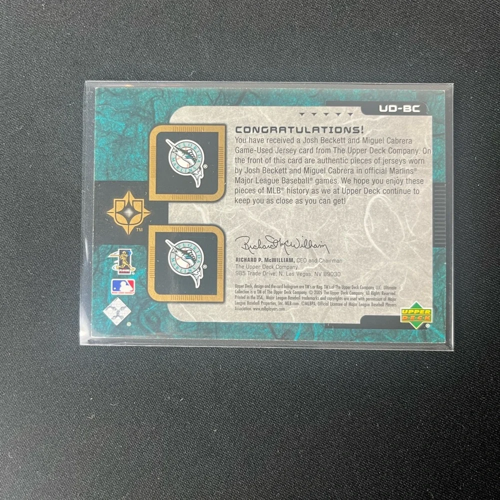 2005 Upper Deck dual materials miguel cabrera Josh beckett 01/15 Florida Marlins